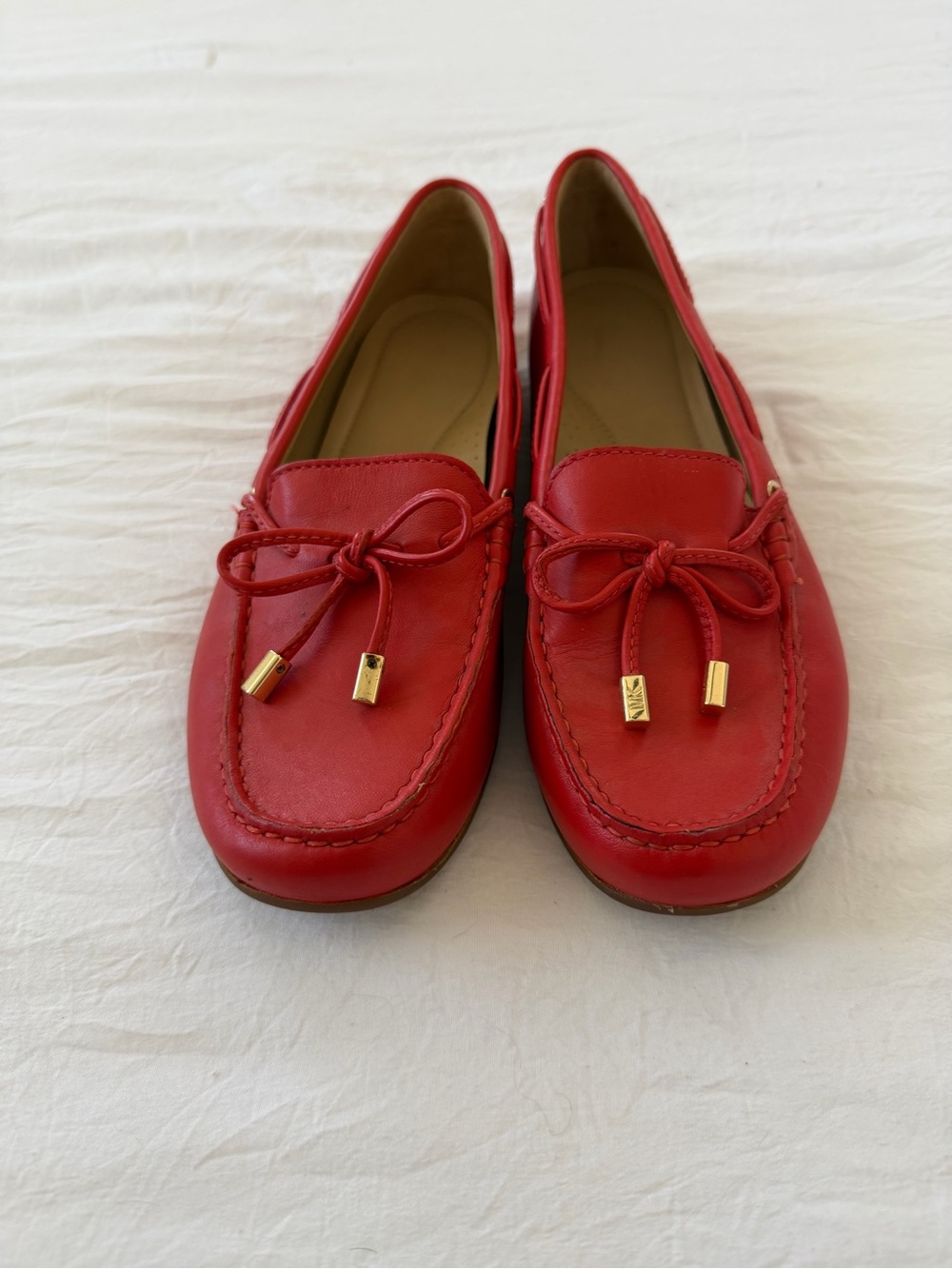 Michael Kors Red Leather Bow Moccasin Loafers